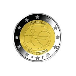 Pièce 2 euro commémorative Pays-Bas 2009 "Union économique et monétaire"...