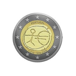Pièce 2 euro commémorative Portugal 2009 "Union économique et monétaire"...