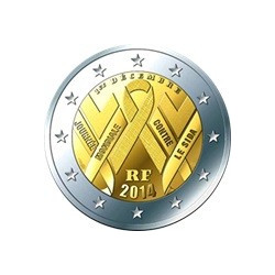 Pièce 2 euro commémorative France 2014 "Lutte contre le SIDA" (UNC)
