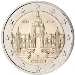 Pièce 2 euro commémorative Allemagne 2016 "Saksen/Dresden" atelier D (UNC)