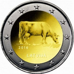 Pièce 2 euro commémorative Lettonie 2016 "Industrie Laitière" (UNC)