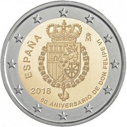 Pièce 2 euro commémorative Espagne 2018 "50 ans Filipe" (UNC)