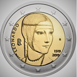Pièce 2 euro commémorative Italie 2019 "Leonardo Da Vinci" (UNC)