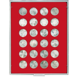 LINDNER box monnaies avec 24 alvéoles ronds de 32,5 mm.