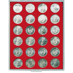 LINDNER box monnaies avec 24 alvéoles ronds de 41 mm.