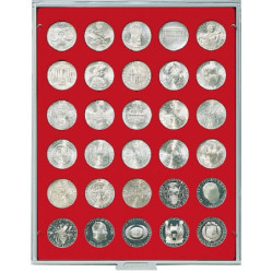 LINDNER box monnaies avec 30 alvéoles ronds de 34 mm. (p.e. medailles...