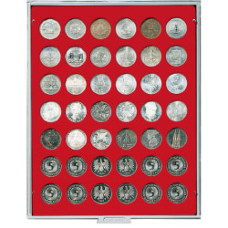 LINDNER box monnaies avec 42 alvéoles ronds de 29,50 mm.