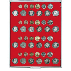 LINDNER box monnaies avec 48 alvéoles ronds pour 4 séries de pièces DM