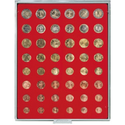LINDNER standaard muntenbox met 48 ronde vakjes voor 6 series euromunten...