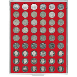 LINDNER box monnaies avec 54 alvéoles ronds de 26,75 mm.