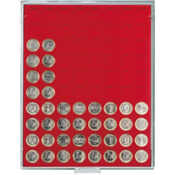 LINDNER standaard muntenbox met 80 ronde vakjes van 23,50 mm.