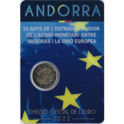 Pièce 2 euro commémorative Andorre 2022 "Accord monétaire" (coincard)
