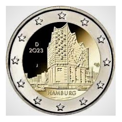 Pièce 2 euro commémorative Allemagne 2023 "Hambourg ateliers A-D-F-G-J"...