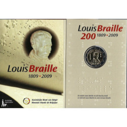 Pièce 2 euro commémorative Belgique 2009 "Braille" (FDC in blister)