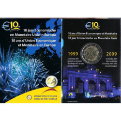 Pièce 2 euro commémorative Belgique 2009 "Union économique et monétaire"...