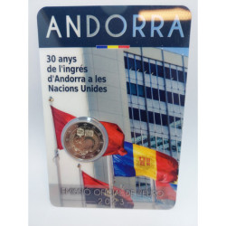 Pièce 2 euro commémorative Andorre 2023 "30 Ans adhésion ONU" (coincard)