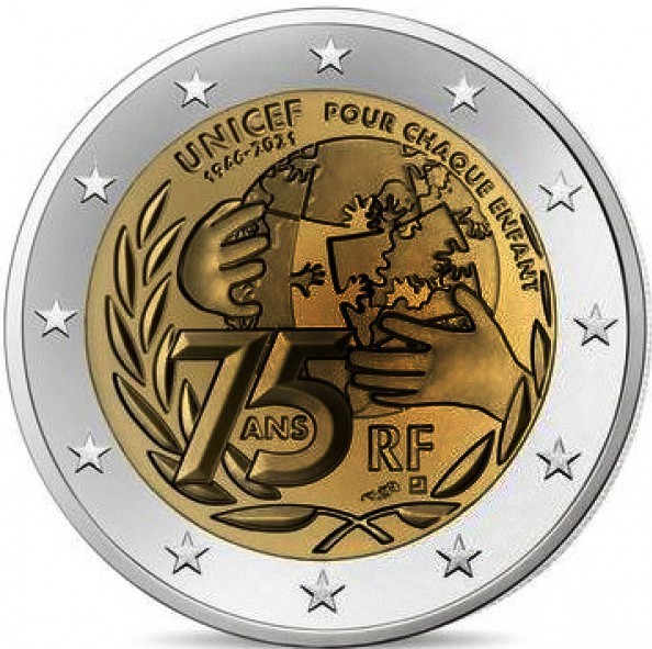 Pièce 2 Euro Commémorative France 2021 Unicef