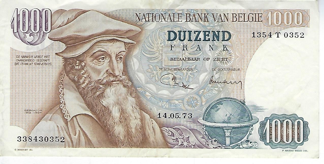 Belgisch Bankbiljet van 1000 frank met de afbeeldingen van Mercator